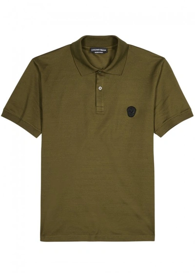 Shop Alexander Mcqueen Olive Piqué Cotton Polo Shirt In Khaki