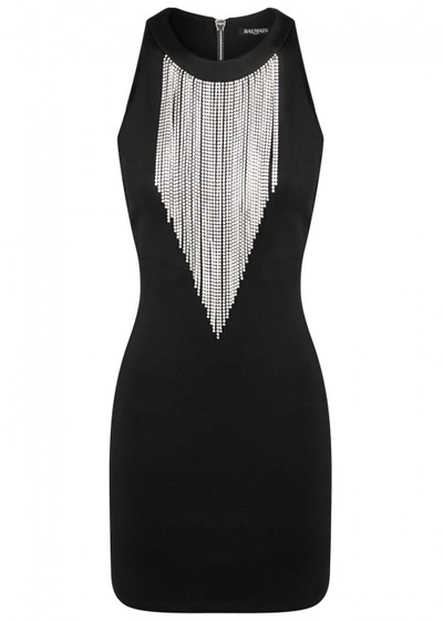 Shop Balmain Black Crystal-embellished Mini Dress
