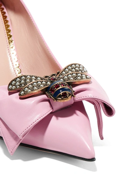 Shop Gucci Queen Margaret Embellished Leather Pumps