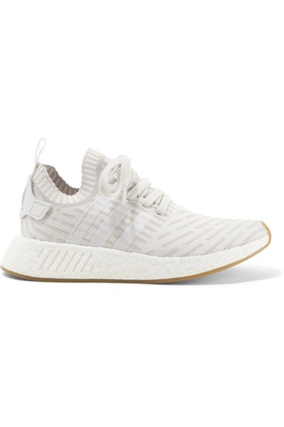 Shop Adidas Originals Nmd R2 Leather-trimmed Primeknit Sneakers In White