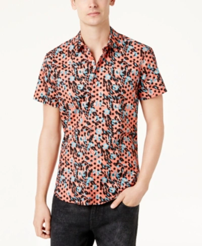 Shop Versace Men's Leopard-print Shirt In Coral
