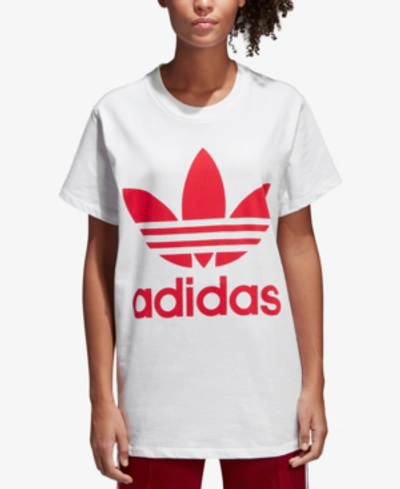 Shop Adidas Originals Cotton Relaxed Trefoil T-shirt In White / Radiant Red