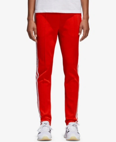 Shop Adidas Originals Adicolor Three-stripe Track Pants In Radiant Red