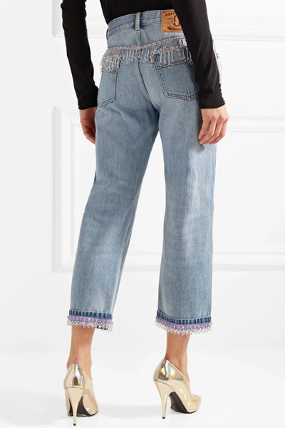 Shop Marc Jacobs Cropped Bead-embellished Boyfriend Jeans In Blue
