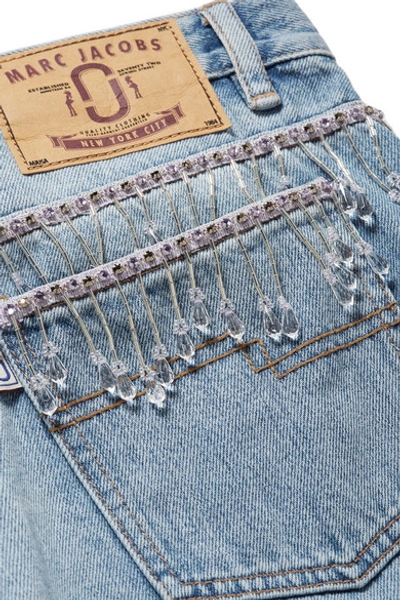 Shop Marc Jacobs Cropped Bead-embellished Boyfriend Jeans In Blue