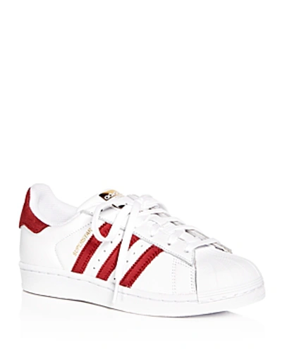 Shop Adidas Originals Women's Superstar Leather & Velvet Lace Up Sneakers In White/red