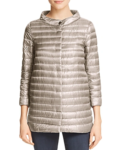 Shop Herno Nylon Three Quarter-sleeve Down Coat In Light Gray