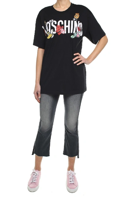 Shop Moschino Cartoon Patches Cotton-jersey T-shirt In Nero