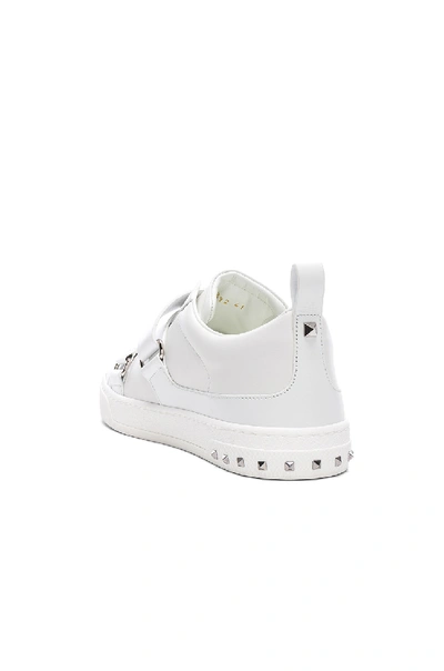 Shop Valentino Leather Strap Sneakers In White