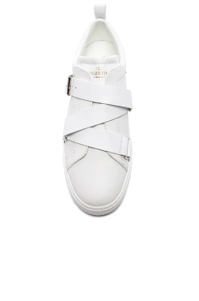 Shop Valentino Leather Strap Sneakers In White