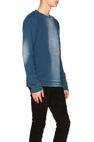 Shop Balmain Destroyed Indigo Sweatshirt In Blue