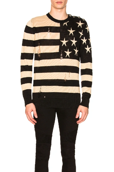 Shop Balmain American Flag Pullover Sweater In Abstract,black,stripes