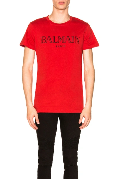 Shop Balmain Paris Logo Tee In Red