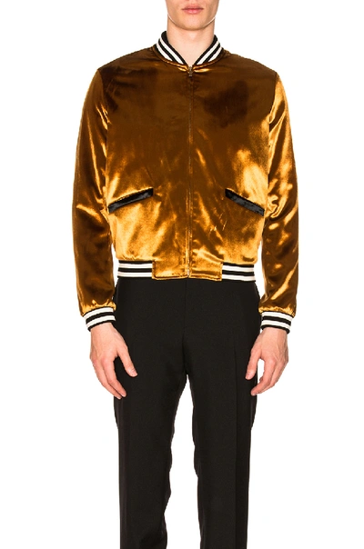 Shop Saint Laurent Velvet Bomber Jacket In Black,orange