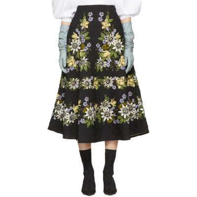 Shop Erdem Black Floral Matelasse Tiana Skirt In Black/multi