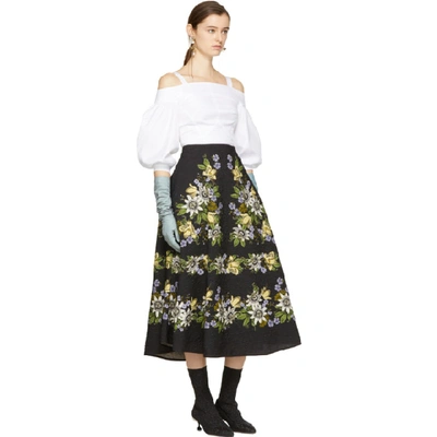 Shop Erdem Black Floral Matelasse Tiana Skirt In Black/multi