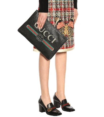 Shop Gucci Printed Leather Pouch In Black