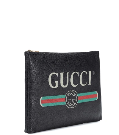 Shop Gucci Printed Leather Pouch In Black