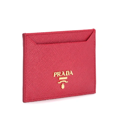 Shop Prada Saffiano Leather Card Holder In Red