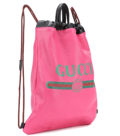 Shop Gucci Printed Leather Drawstring Backpack In Pink