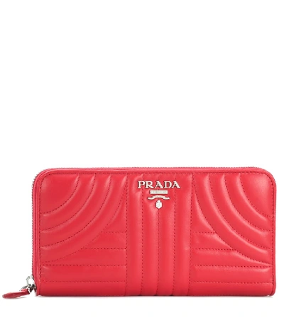 Shop Prada Quilted Leather Wallet In Red