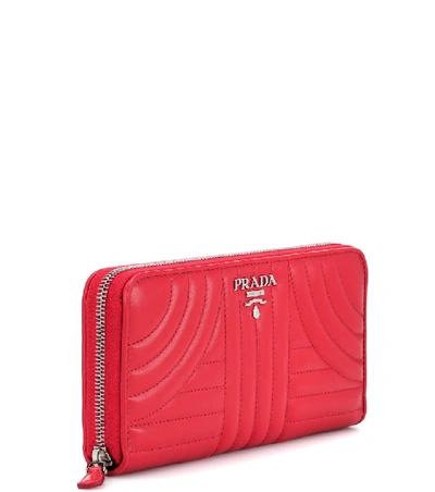 Shop Prada Quilted Leather Wallet In Red