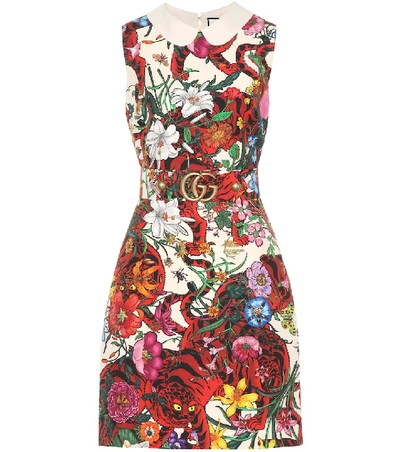Shop Gucci Embellished Silk Dress In Multicoloured