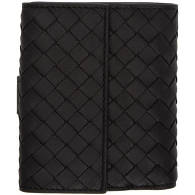 Shop Bottega Veneta Black Intrecciato Mini Foldover Wallet