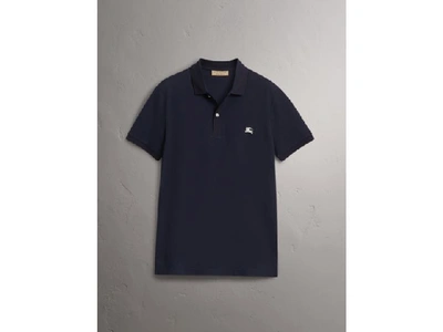 Shop Burberry Cotton Piqué Polo Shirt In Navy