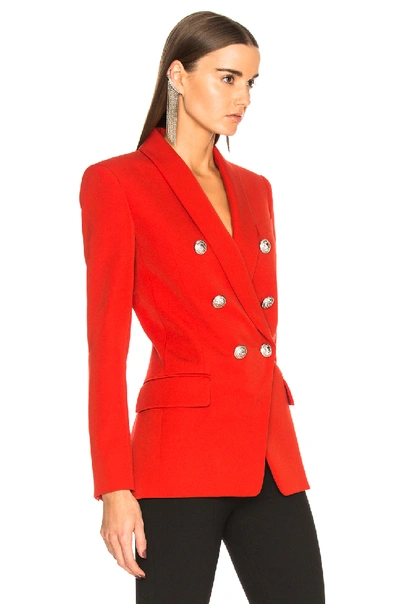 Shop Balmain Oversized Double Breasted Blazer In Red