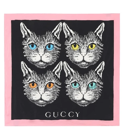 Shop Gucci Printed Silk Scarf In Black