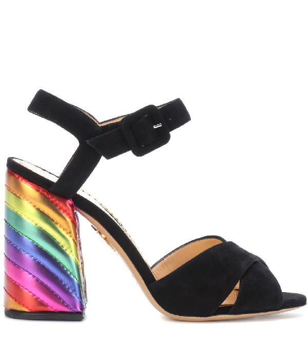 Charlotte Olympia Emma Black Suede And Rainbow Patent Leather High Heel ...
