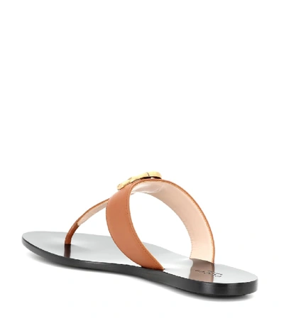 Shop Gucci Marmont Leather Thong Sandals In Brown