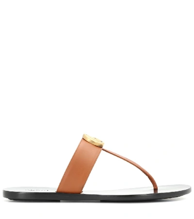 Shop Gucci Marmont Leather Thong Sandals In Brown