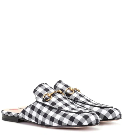 Shop Gucci Princetown Check Slippers In Black