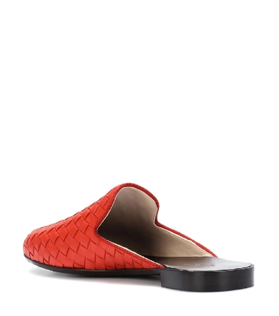 Shop Bottega Veneta Intrecciato Leather Slippers In Red