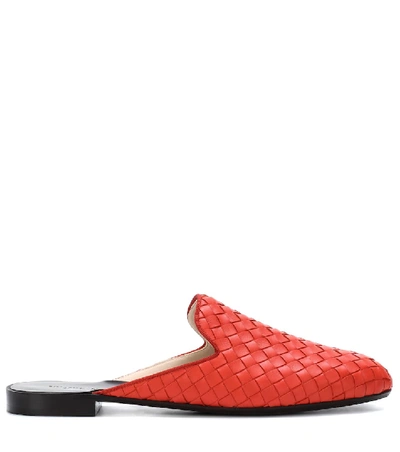 Shop Bottega Veneta Intrecciato Leather Slippers In Red