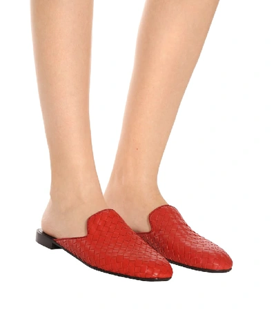 Shop Bottega Veneta Intrecciato Leather Slippers In Red