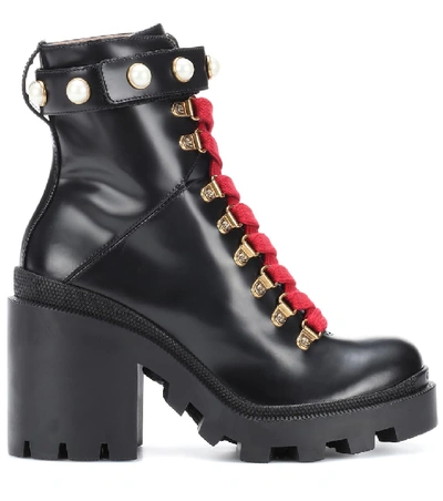 Shop Gucci Trip Leather Ankle Boots In Black