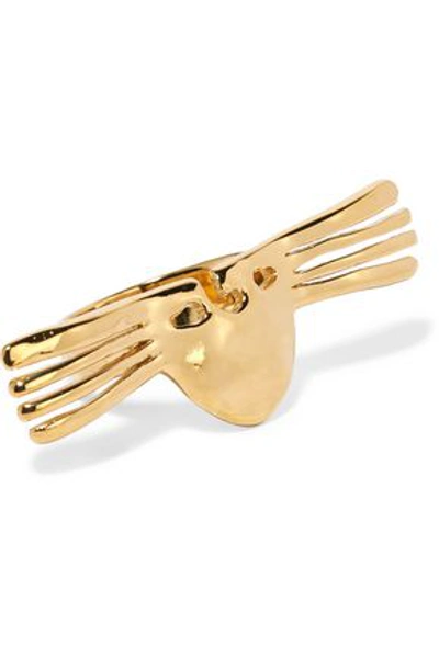 Shop Aurelie Bidermann Woman Hammered Gold-tone Ring Gold