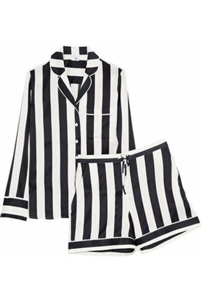 Shop Iris And Ink Iris & Ink Woman Devon Striped Silk-blend Satin Pajama Set Black