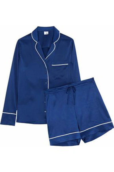 Shop Iris And Ink Iris & Ink Woman Dylan Silk-blend Satin Pajama Set Navy