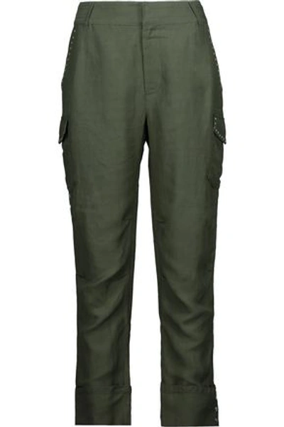 Shop 10 Crosby Derek Lam Woman Eyelet-embellished Canvas Straight-leg Pants Army Green