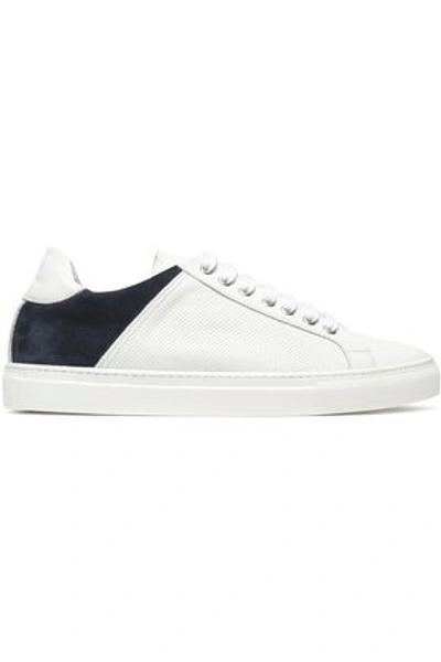 Shop Iris And Ink Rory Suede And Perforated Leather Sneakers In White