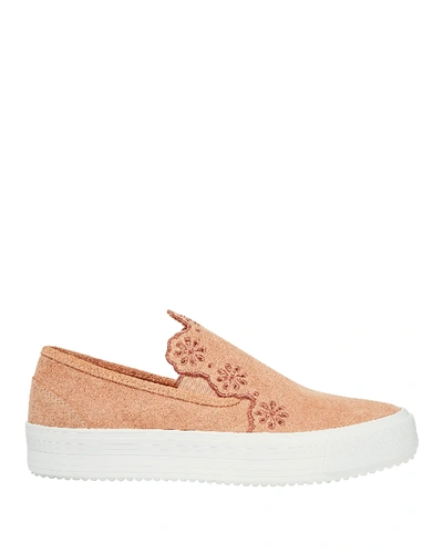 Shop See By Chloé Floral Suede Slip-on Sneakers