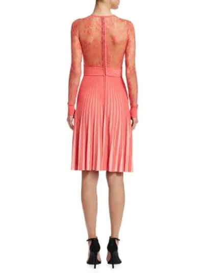 Shop Elie Saab Lace Pleated Dress In Orchid Papaya