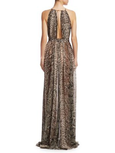 Shop Elie Saab Animal Print Halter Gown In Multi