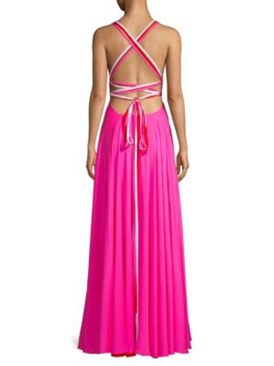 Shop Milly Monroe V-neck Gown In Fuchsia