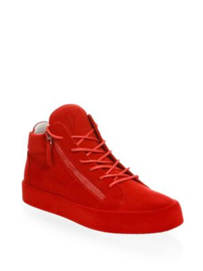 Shop Giuseppe Zanotti Velvet Spray High-top Sneakers In Fiamma