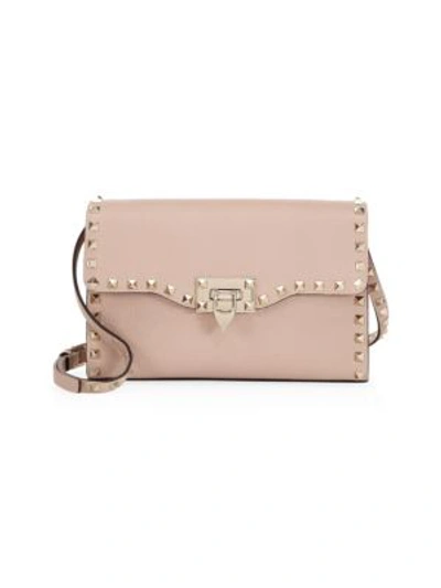 Shop Valentino Studded Small Leather Shoulder Bag In Poudre